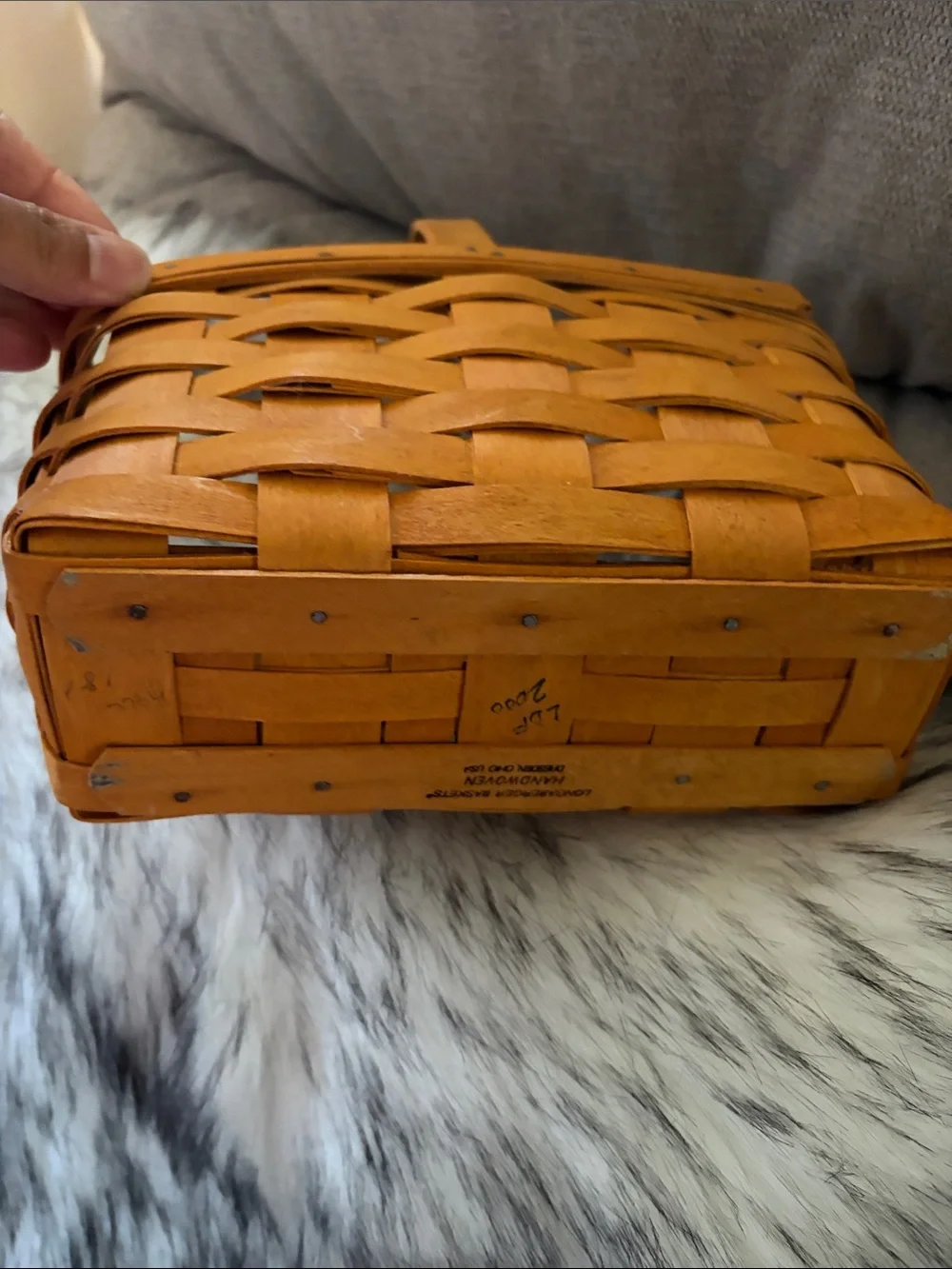 Longaberger Orange Handwoven Picnic Basket with Single Top Handle